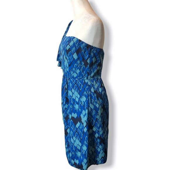 GIANNI BINI - Size 4 Blue Carmella Diamond Print One Shoulder Ruffle Dress - Picture 5 of 12